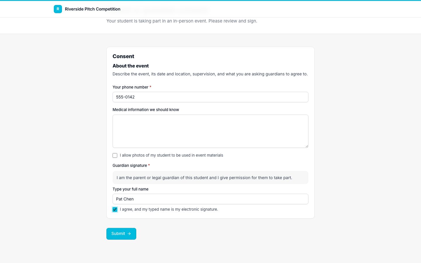 Guardian consent form