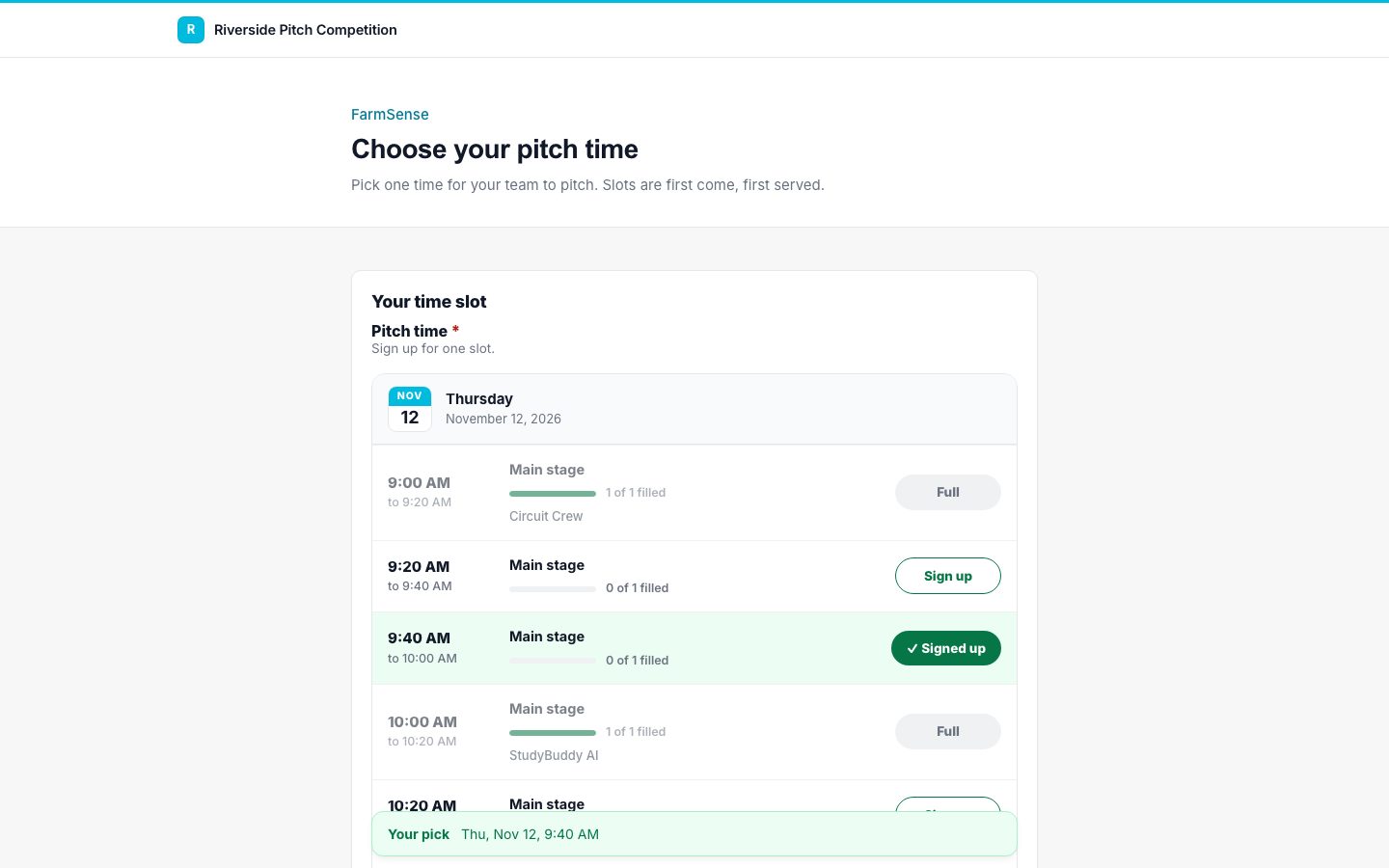 Sign-up sheet as teams see it